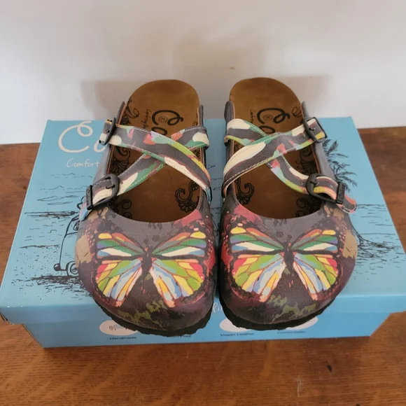 Colorful Butterfly Cross-Strap Clogs - Picture 1 of 16